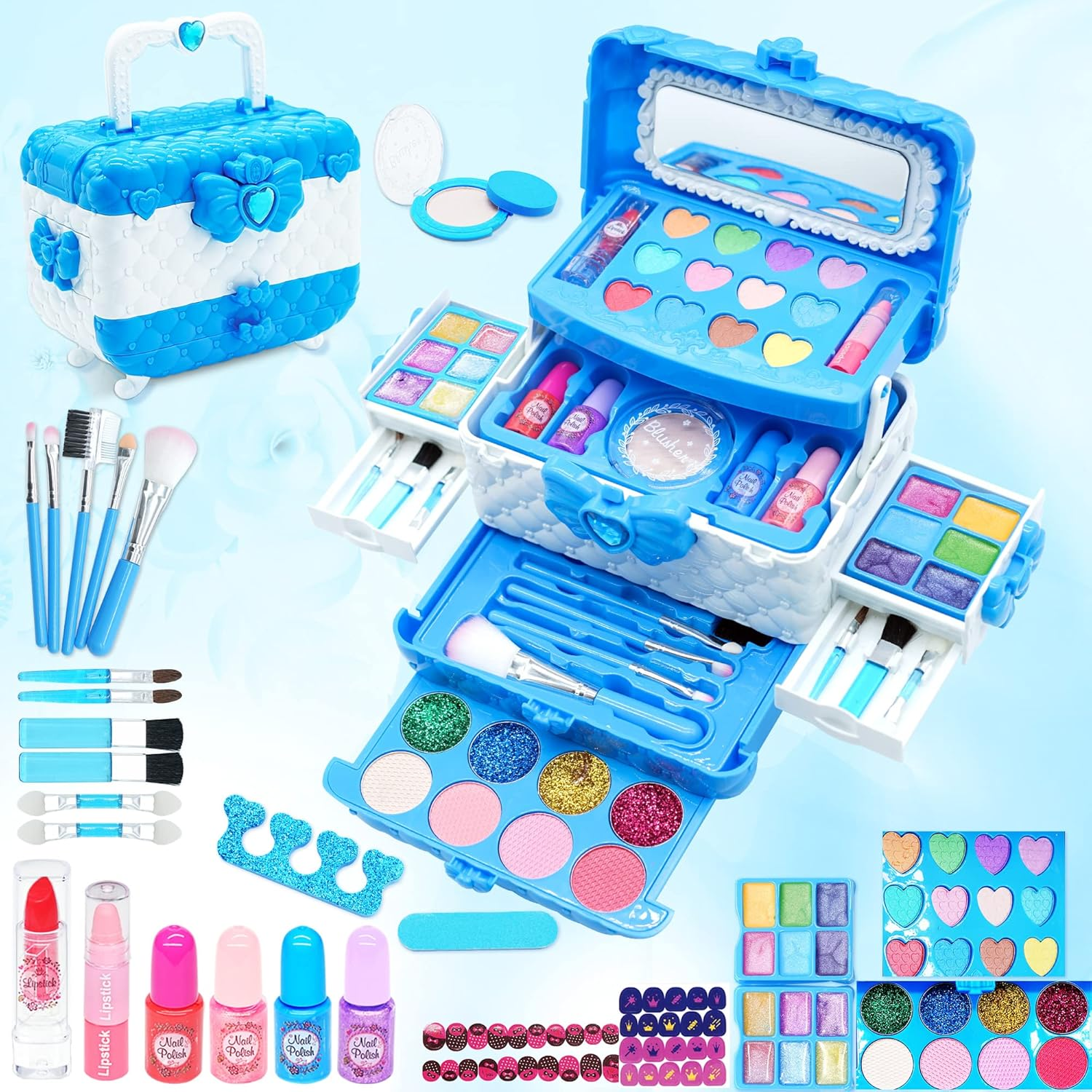 Kids Makeup Kit for Girl - 57PCS Frozen Toys for Girls,Real Washable Makeup Little Girls Gift,Toddler Play Make up Kids Toys Makeup Vanities for Princess Girls Children Age 4+ Christmas & Birthday Toy image number 3