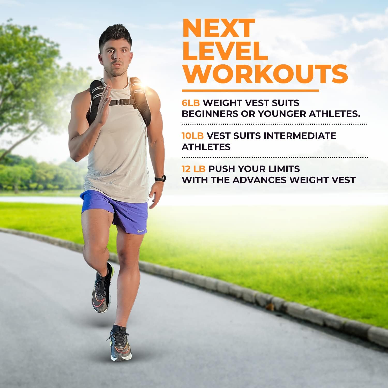 Gymnastics Power Weighted Vest 6 10 12 Lbs - Removable Weights - Machine Washable. Body Weight Vest with Reflective Stripe, Size-Adjustable Workout Equipment for Strength Training, Walking, Jogging, Running for Men Women