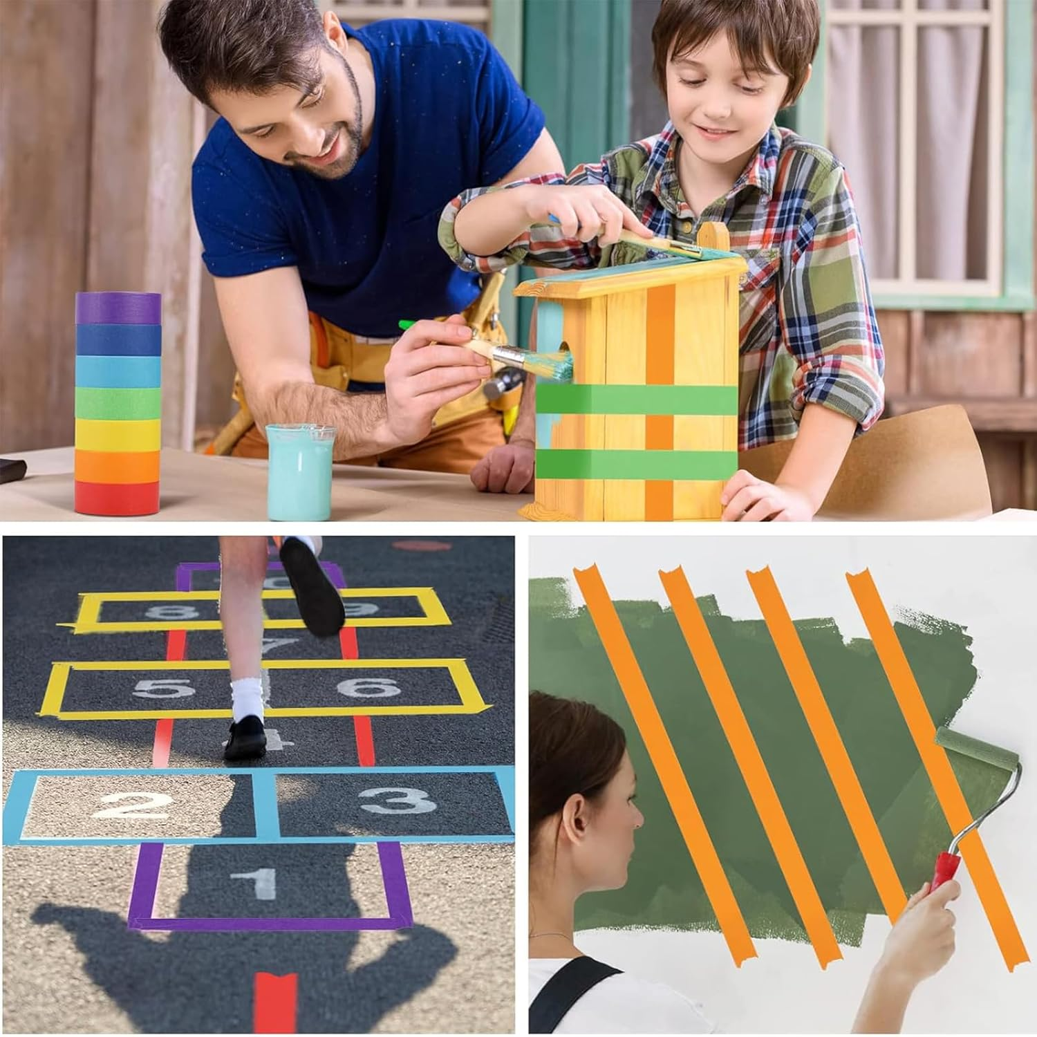 Colored Masking Tape,Rainbow Colors Painters Tape,Labeling Tape,12 Pack Colored Tape Writable Easy Tear Masking Tape Set for DIY Crafts,Artistic Writing,Spray Painting,Masking Decoration (15Mmx12M) image number 5