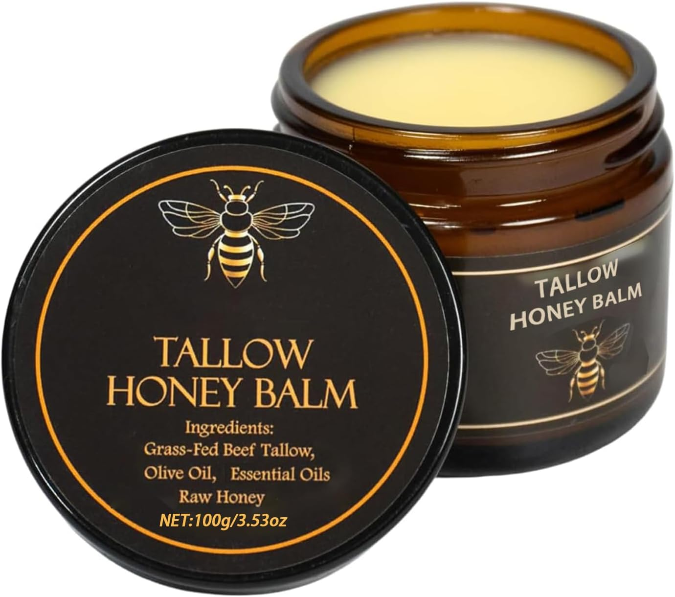 Beef Tallow Moisturiser and Honey Balm, Lmoisturizing Cream for Soft, Smooth Skin - Handmade All-.Natural Moisturizer (2 Oz Critus)
