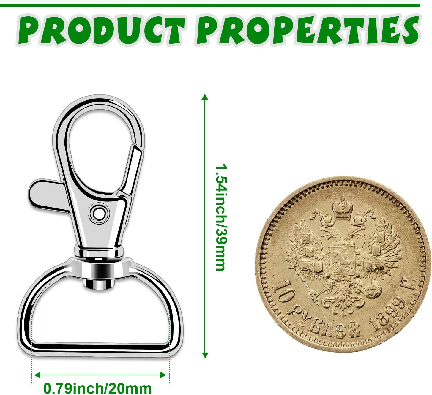 50PCS Swivel Clasps Lanyard Snap Hooks, Premium Key Chain Clip Hook Lobster Claw Clasp for Keychain Sewing Projects (3/4&rdquo;Inside Width) (Silver) - Silver image number 2