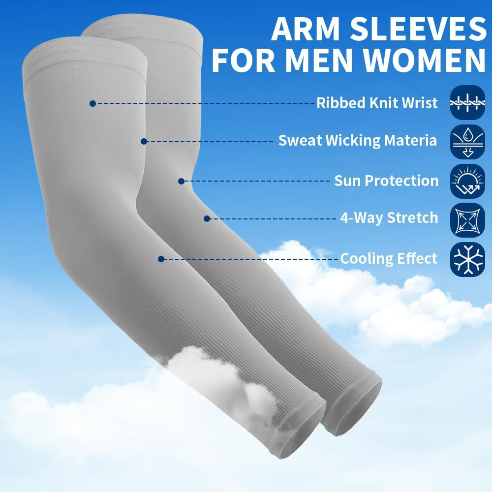 3 Pairs UV Sun Protection Arm Sleeves for Men Women, Compression Cooling Sun Sleeves - Sports - Workouts - Tattoo Cover(Grey) image number 5