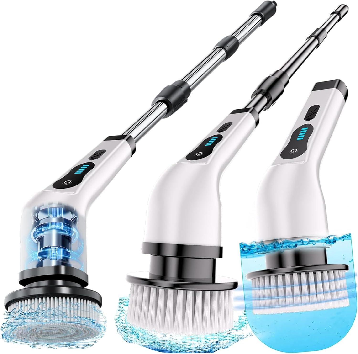 Electric Spin Scrubber, Cordless Electric Cleaning Brush Set &ndash; 9 Replaceable Drill Brush Heads, Upgraded Extension Handle, Powerful Scrubber for Bathroom, Kitchen, Tiles, Floor (White) image number 2