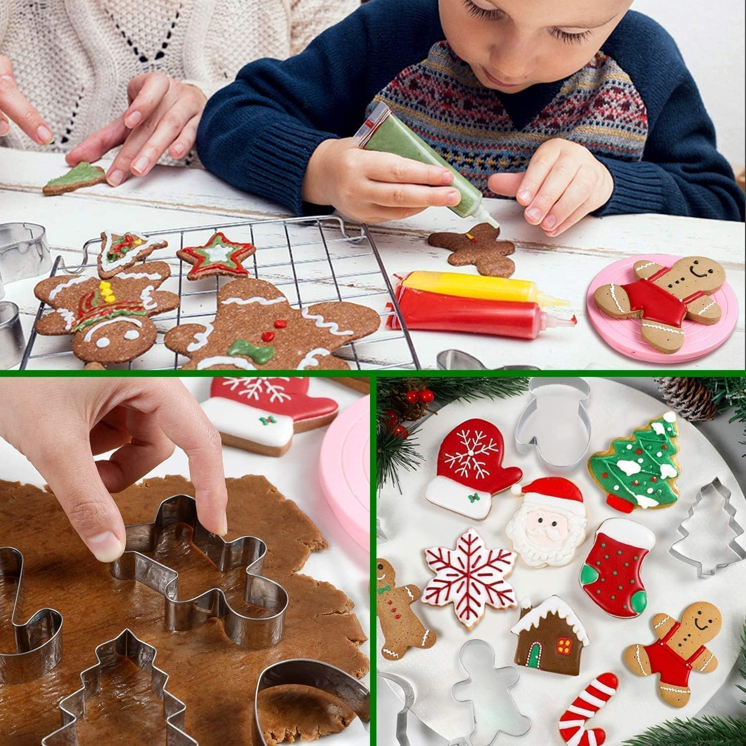 Large Christmas Cookie Cutters, Fyvadio 10 Pcs Holiday Cookie Cutters Shape - Gingerbread Men, Tree, Snowflake, Cane, Santa Face, Star, Deer, Bell, Stocking and Snow Man Cookie Cutters for Baking image number 1