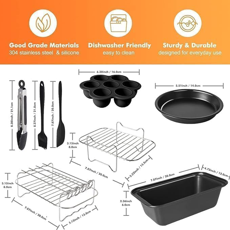 Air Fryer Accessories Set of 9,Dual Basket Fit for Ninja DZ201, DZ401 & Most 8 Qt - 10 Qt and Larger Zone Air Fryer, Include Cake Pizza Pan, Rack & Skewer, 100 Paper Liner (9) image number 5
