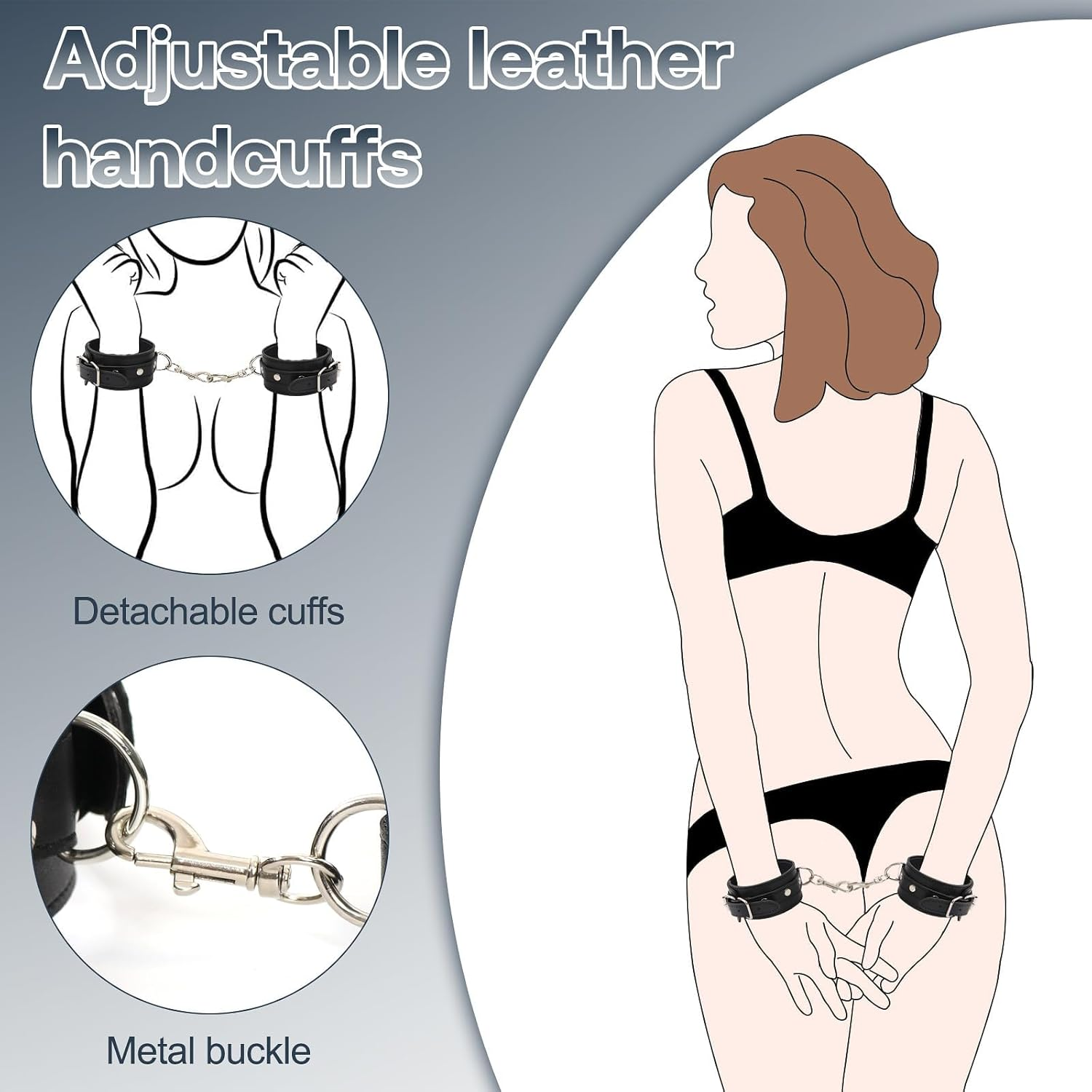 BDSM Sex Bondage Restraints Kit, 3 in 1 Wrist Thigh and Ankle Straps, Soft Leather Bed Restraints with Adjustable Leg Straps Handcuffs, Adult Sex Toys for Couples Women Unisex image number 2