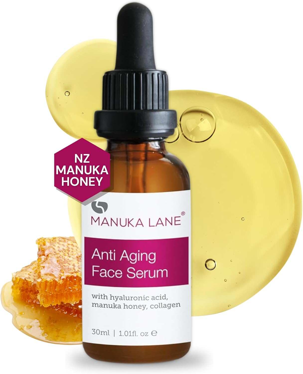 Manuka Honey Face Serum with Collagen, Hyaluronic Acid, & Pure Honey, by Manuka Lane image number 5