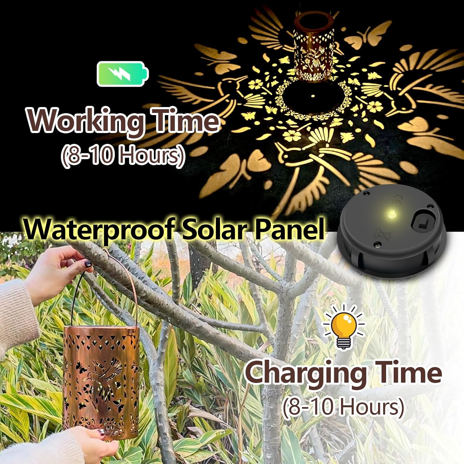 Solar Lanterns Outdoor Waterproof Hummingbird Garden Decor Lantern Birthday Gifts for Women Mom Grandma, Hanging Solar Lights Metal Solar Decoration outside for Yard, Patio, Backyard, Porch, 2 Pack image number 5