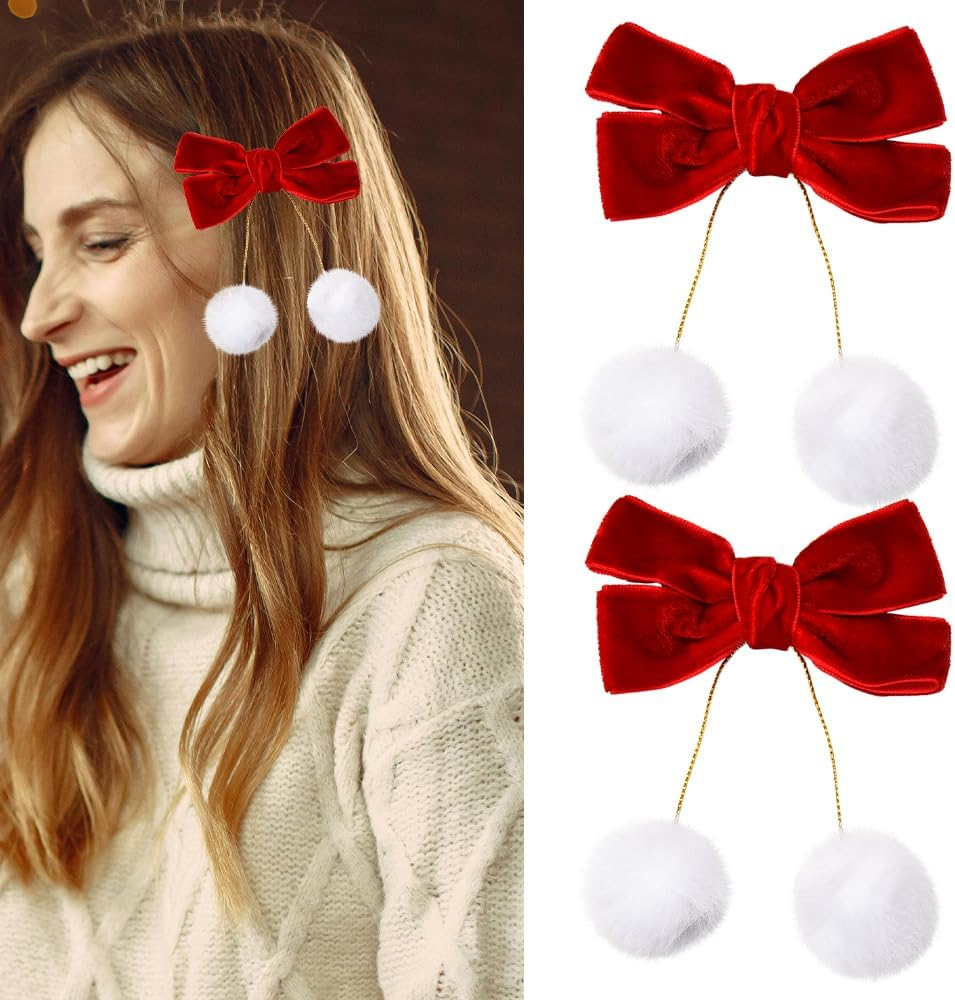 Christmas Side Hair Clips for Women Snowflake Hair Accessories for Girls Small Hair Barrettes for Fine Thin Thick Hair Xmas Fluffy Hair Clips Dance Party Hair Clip Decorative Plush Hair Clip Set 3 Pcs