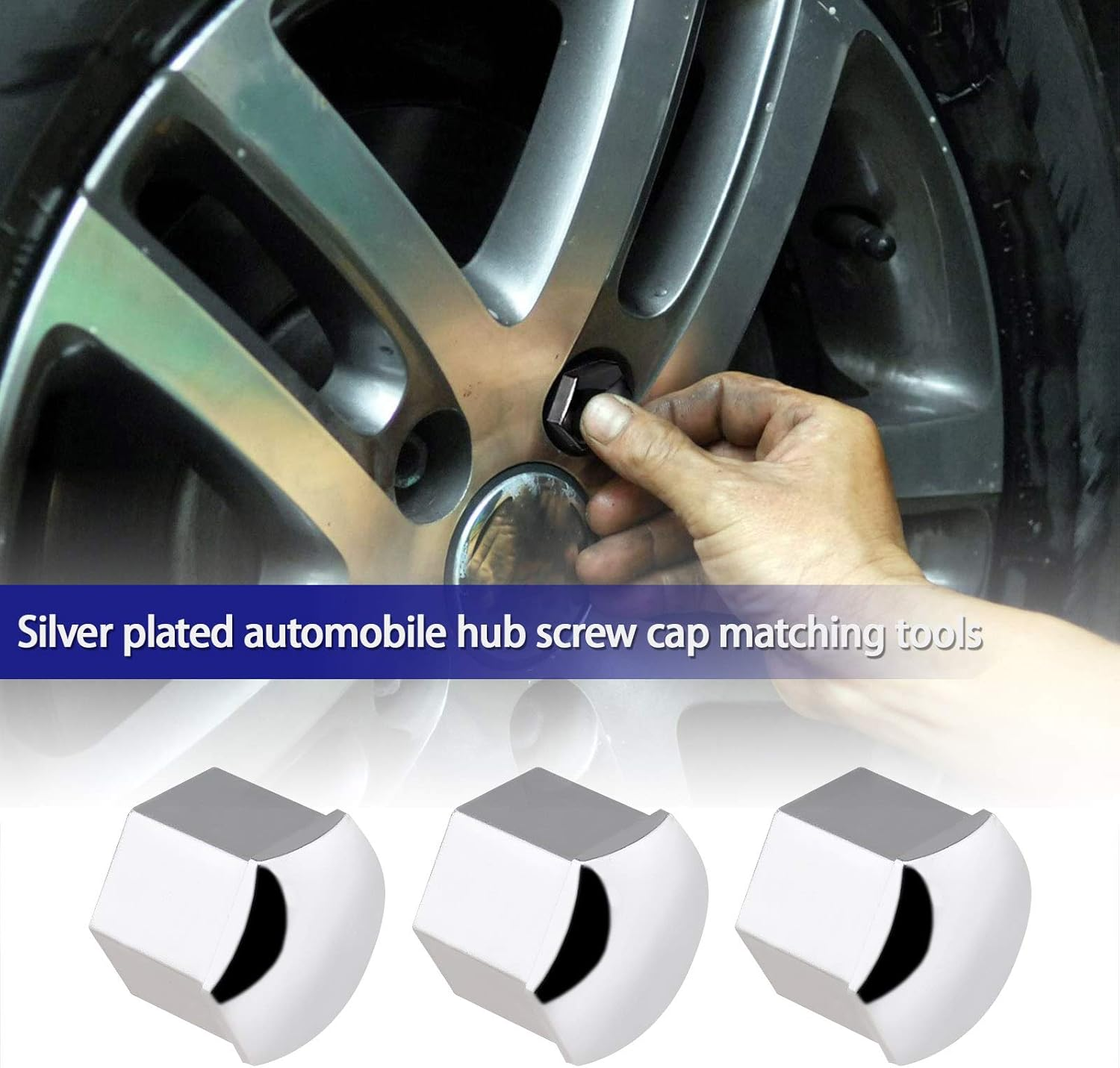 Emsea 20Pcs Chrome Silver Wheel Nut Caps Hub Bolt Covers 21Mm Hexagonal Protectors with Removal Tool Compatible with Range Rover Evoque Ducato