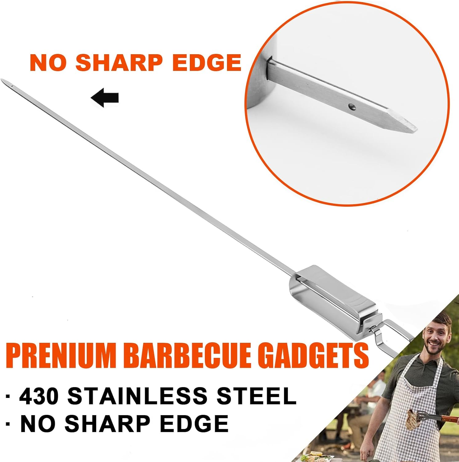 BBQ Skewers, Premium 304 Stainless Steel BBQ Skewers,15 Inch Heavy Duty Metal Kabob Sticks for Grilling, Reusable & Dishwasher Safe (Single Fork8) - Single Fork10 image number 3