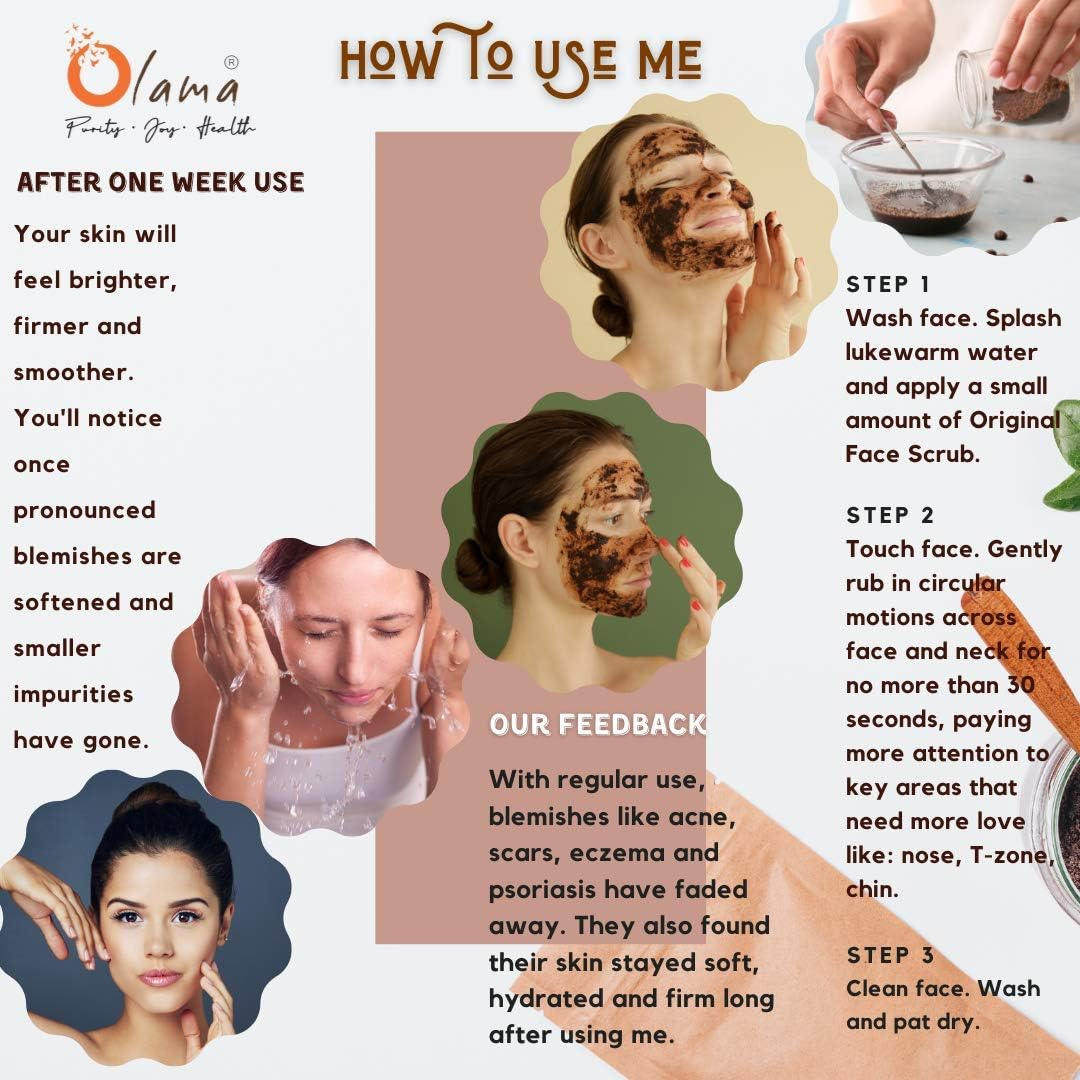 Olama Coffee & Honey Face Scrub Divine & Handmade, Arabusta, Sugar, Jojoba-Oil, Rose-Hip Oil, Almond Oil, Virgin Coconut Oil, Luxury Facescrub, Paraben & SLS Free, 50 Gram