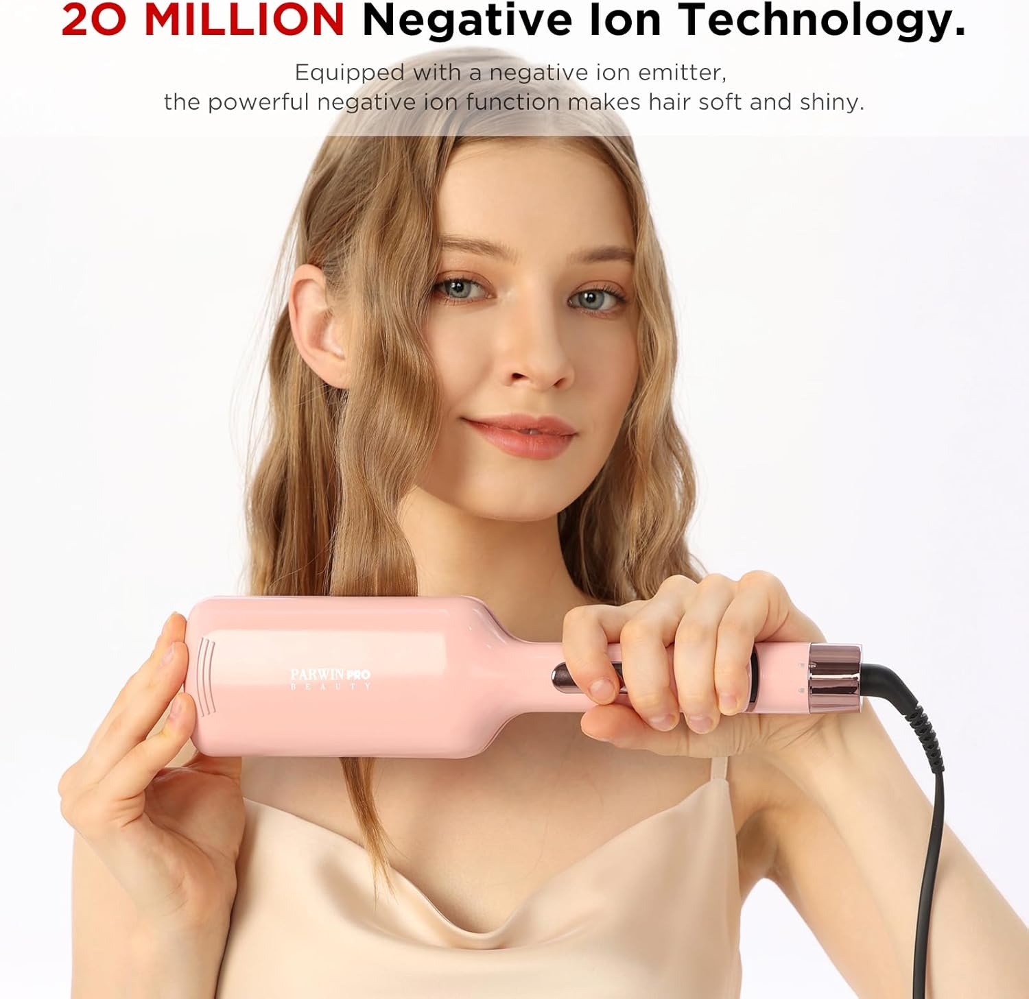 2 Barrel Hair Crimper Waver for Hair, 32MM Waver Curling Iron for Large and Beach Curls, PARWIN PRO BEAUTY Beach Waves Curling Wand with 4 Adjustable Temperatures, Instant Waves (Pink) image number 4