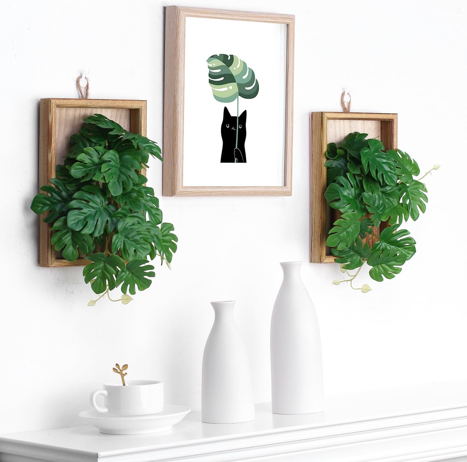 Artificial Monstera Plant in Frame, Green Leaves, Artificial Flowers, 2 Pieces per Box image number 2