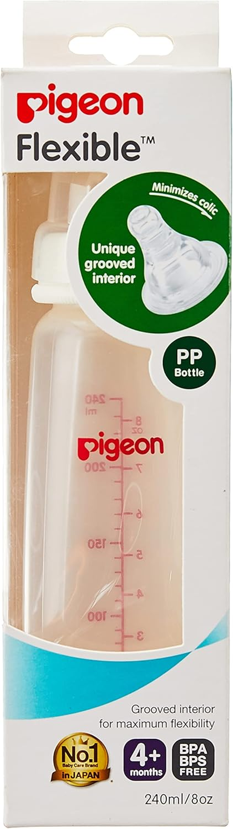 Pigeon Flexible Slim Neck Baby Bottle for 4+ Months Babies, 240Ml, PP, 1-Pack image number 2