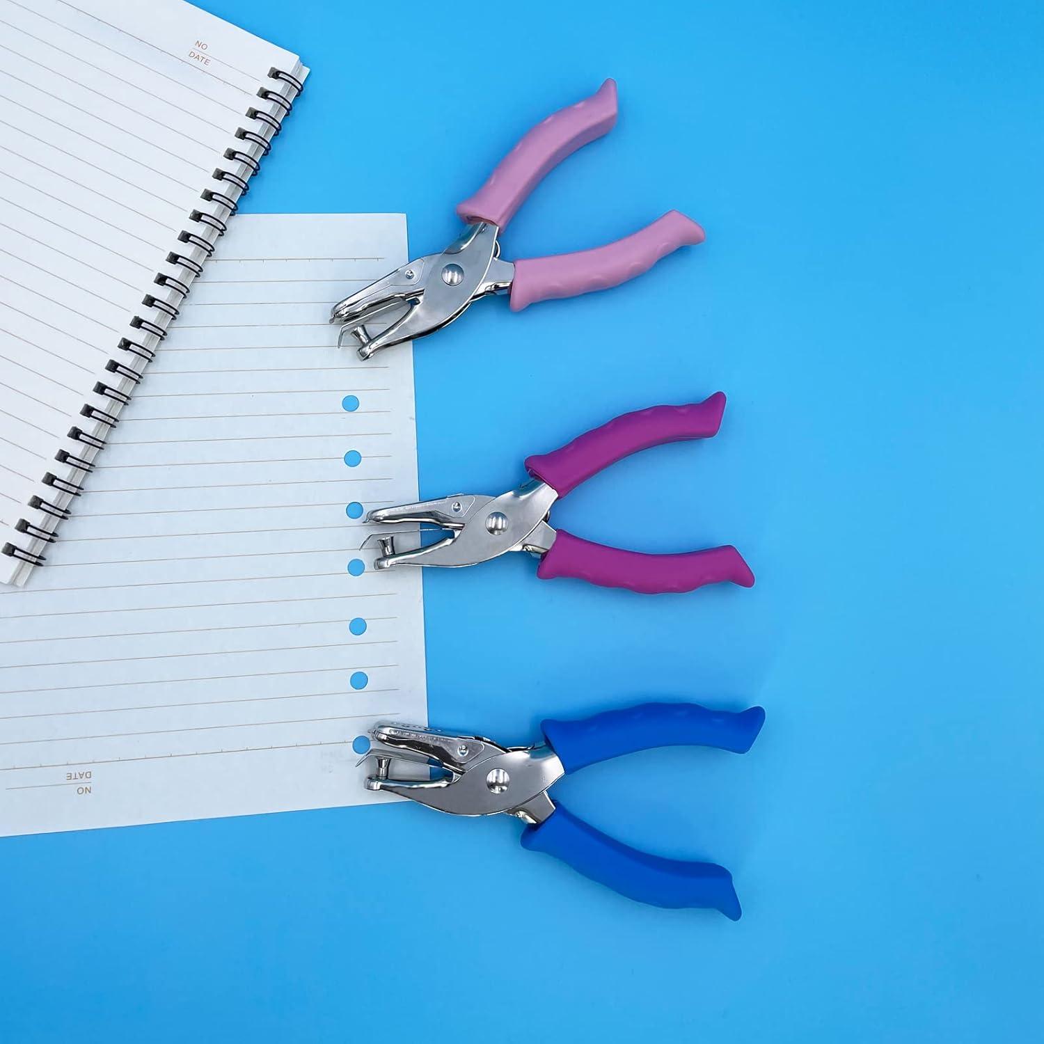 Paper Hole Puncher for Crafts, One Hole Punch with Blue Soft Grip Handle, Small Hole Punch for Kids and Adults, Handheld Circle Punch for Paper Crafts in Home, Office, Classroom 3 Pack