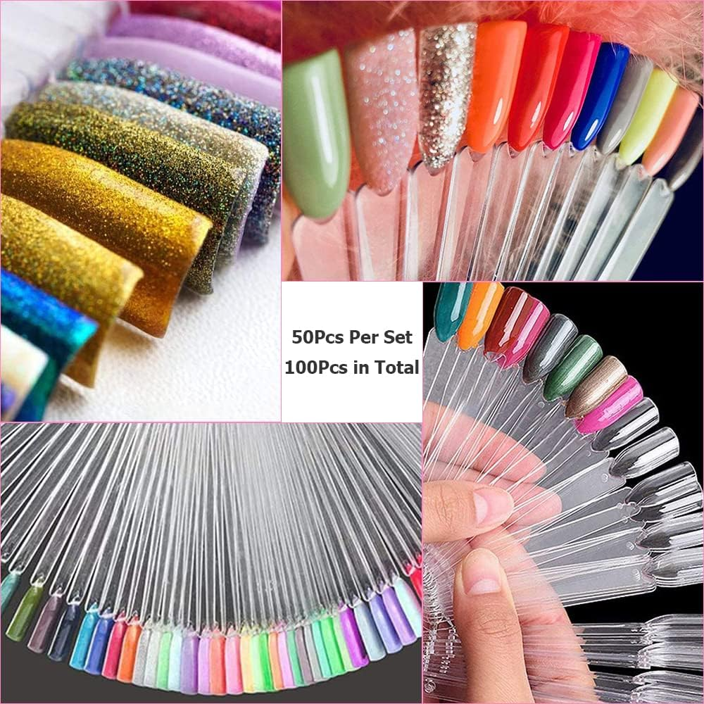 Nail Swatches 100Pcs Nail Swatch Sticks Nail Colour Display Nail Display Tips Nail Art Tips Sticks with Metal Ring for Nail Salon and Beginners(Clear) - Clear+Natural+Labels image number 2