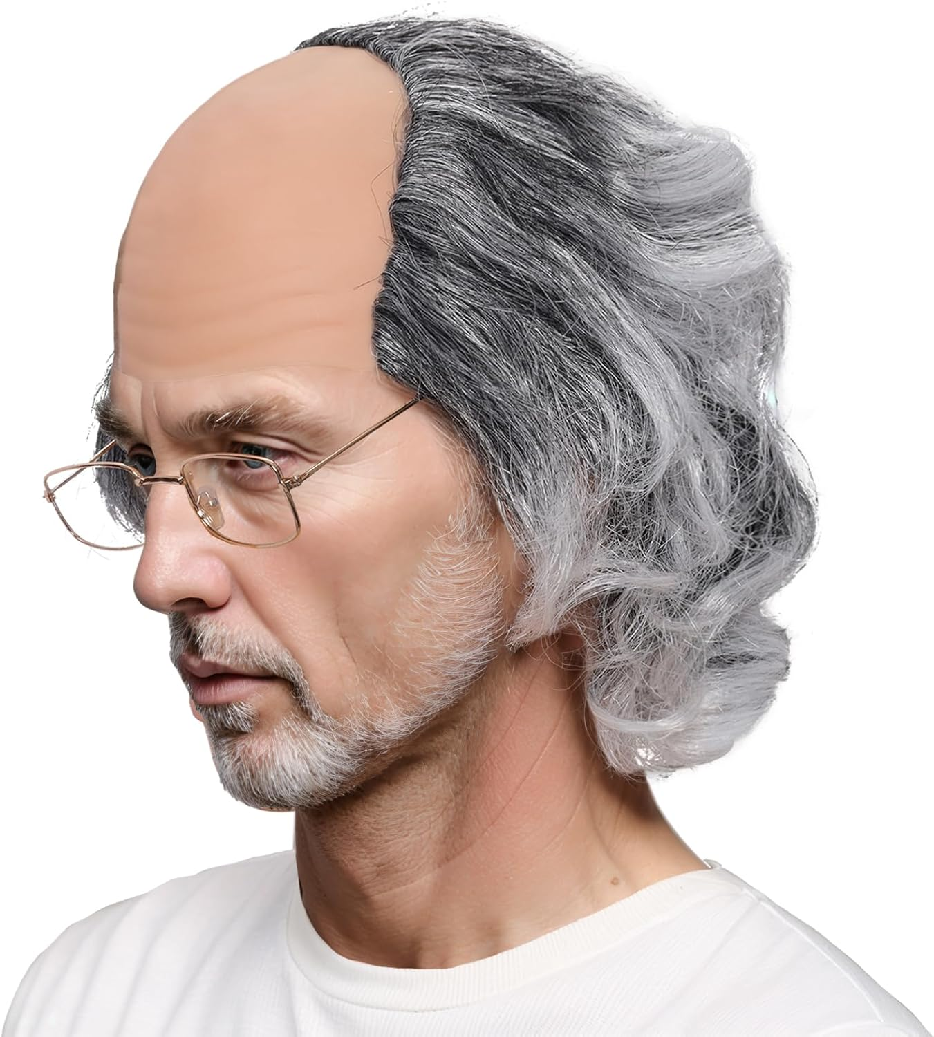 Dqwtb Short Curly Old Man Bald Cap Wig Mad Gray Scientist Synthetic Balding Anime Cosplay Halloween Costume Wigs image number 1