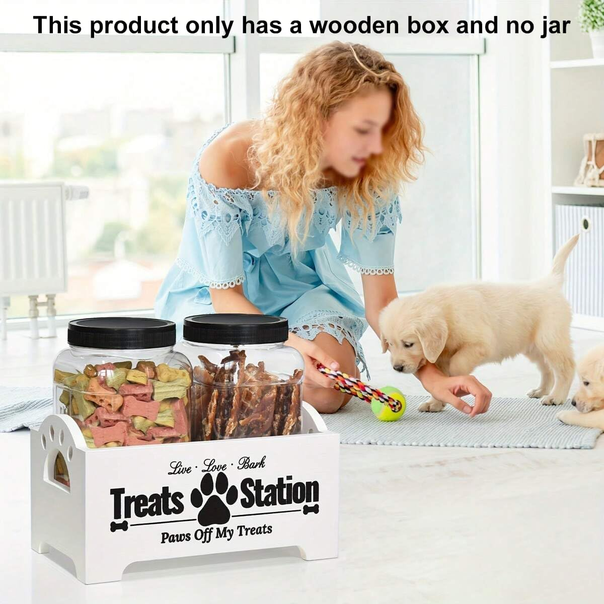 AIMALL Cat and Dog Treat Storage Box, Decorative Paw Design, Durable Wood Organizer for Pet Food and Toy Sorting - Black or White, 9In(L) X 5.1In(W) X 4.9In(H) - White image number 5