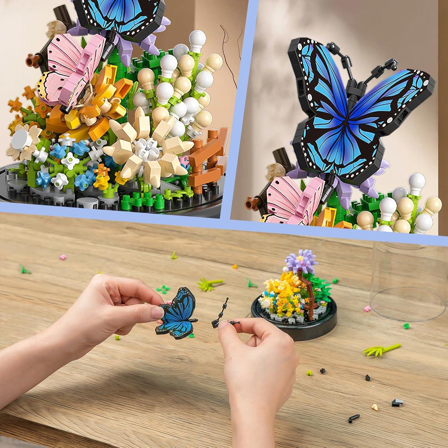 WINNER SPACE Butterfly Flower Bouquet Building Kit for Adults, Animals Flowers Botanical Collection Mini Building Blocks Set, Valentine'S Day for Her Mom Women Wife Girlfriend (530 PCS, Blue) image number 3