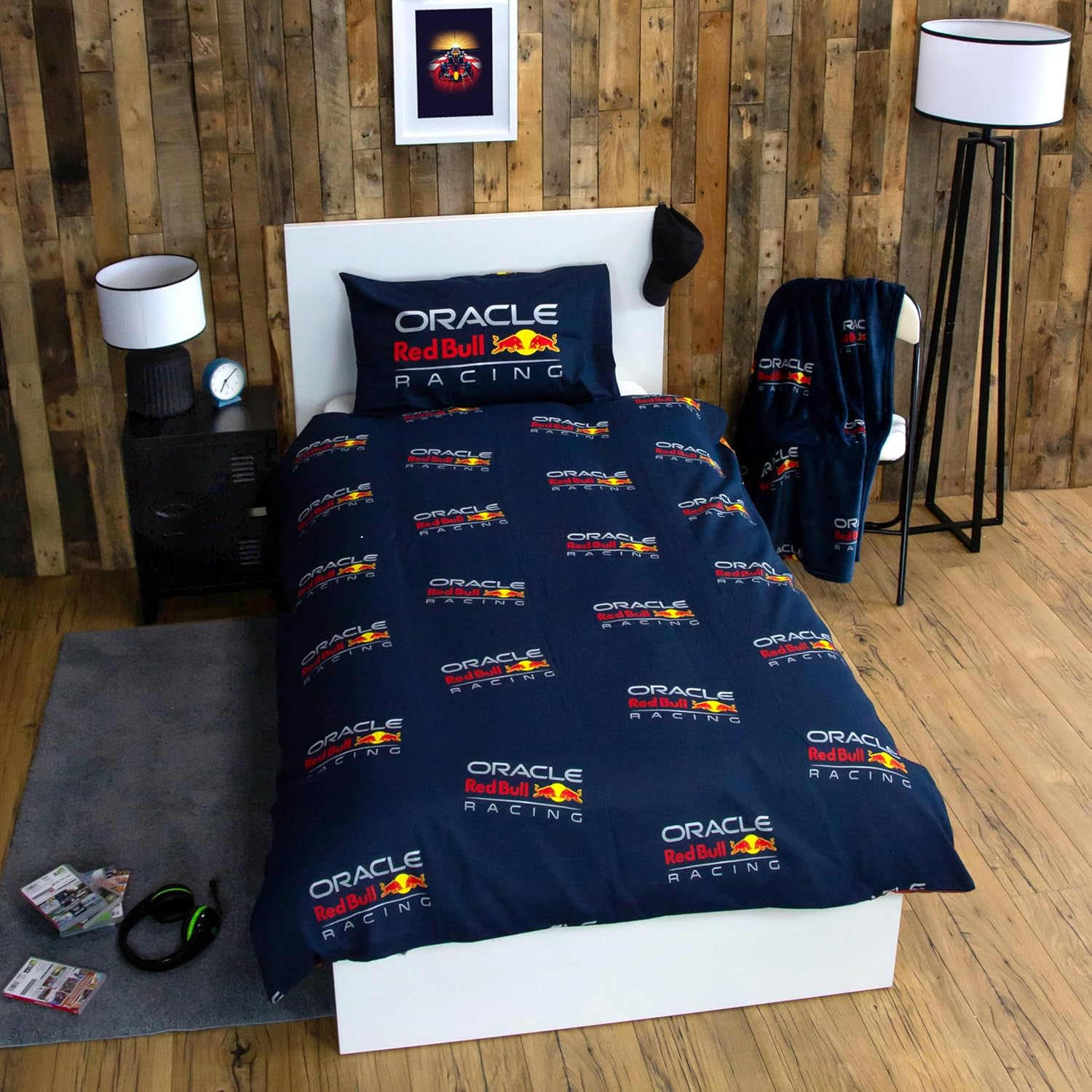 Character World Oracle Red Bull Racing Official Single Duvet Cover Set | Speed Design Reversible 2 Sided Bedding Including Matching Pillow Case Single Bed Set | Polycotton
