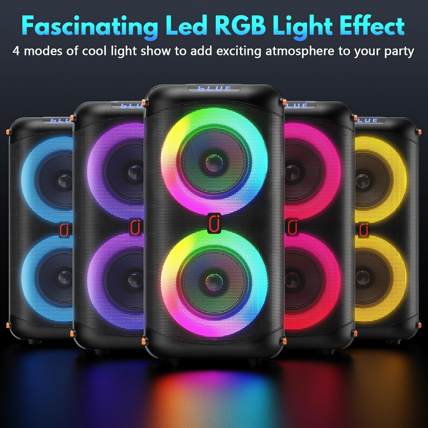 Karaoke Machine with 2 Wireless Microphones, Portable Bluetooth 5.3 Karaoke Speaker for Party, PA System for Adults with Echo Adjustment/Remote Control/Led Lights, Support TV/USB/AUX/TF Card (200W) image number 5