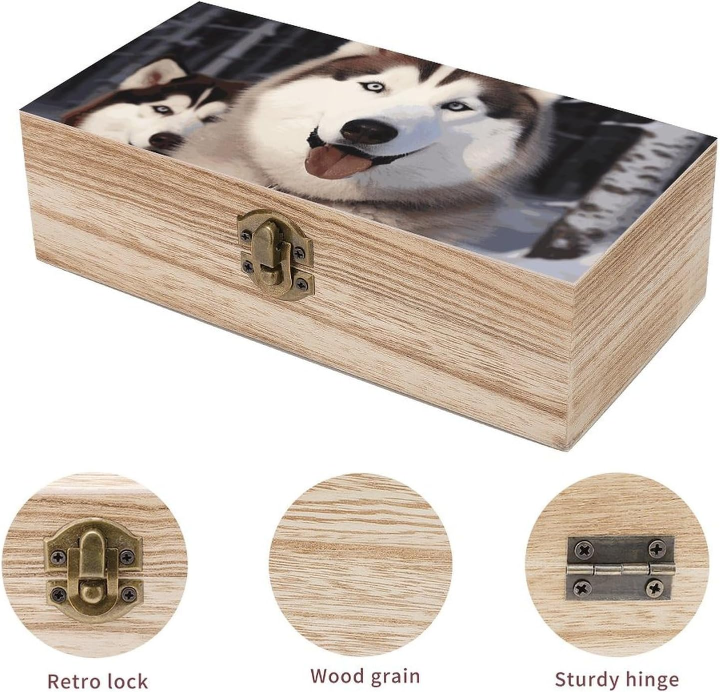Huskies Wooden Box Wood Wedding Keepsake Boxes with Lids Small Decorative Boxes Lightweight Wooden Memory Storage Box for Crafts Keepsakes Jewelry Photo Letter Storage image number 6