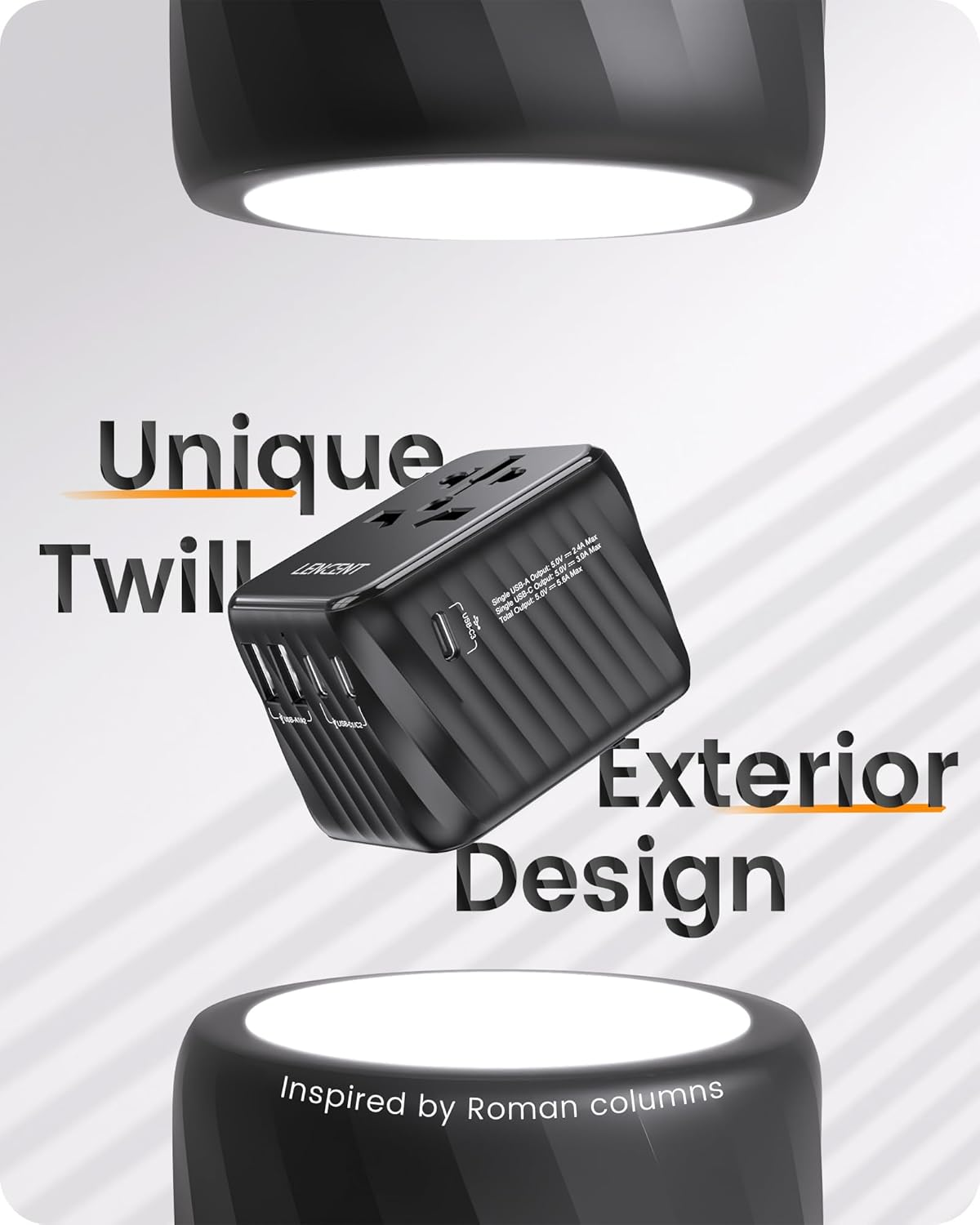 LENCENT Universal Travel Power Adapter, International AC Plug Adaptor with 5.6A 3 USB C 2 USB a Ports Wall Charger Worldwide Travel Essentials for US to EU UK Ireland Australia (Type C/G/A/I) Black image number 6