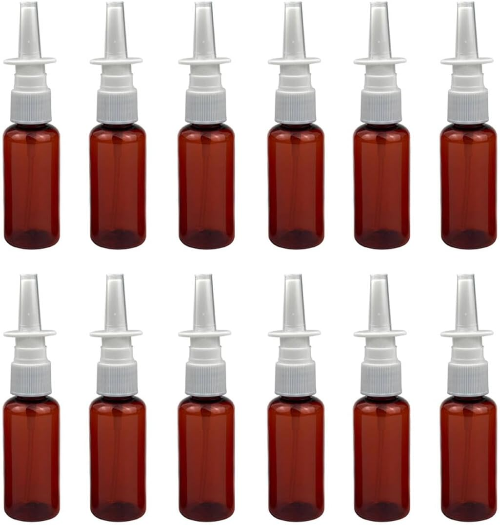 QUUPY 12PCS Plastic Refillable Amber Nasal Sprayer Spray Bottles Sprayer Jar Pot Container for Makeup Water Medical Use Perfumes Essential Oils Travel (10Ml/0.34Oz), N, 30Ml/1Oz image number 3