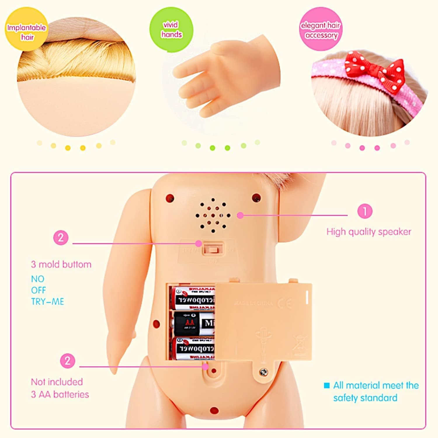 Belinda Walking Doll 17" Interactive Vinyl Dolls Sonic Control Singing Talking Cuddly Baby with Blinking Eyes