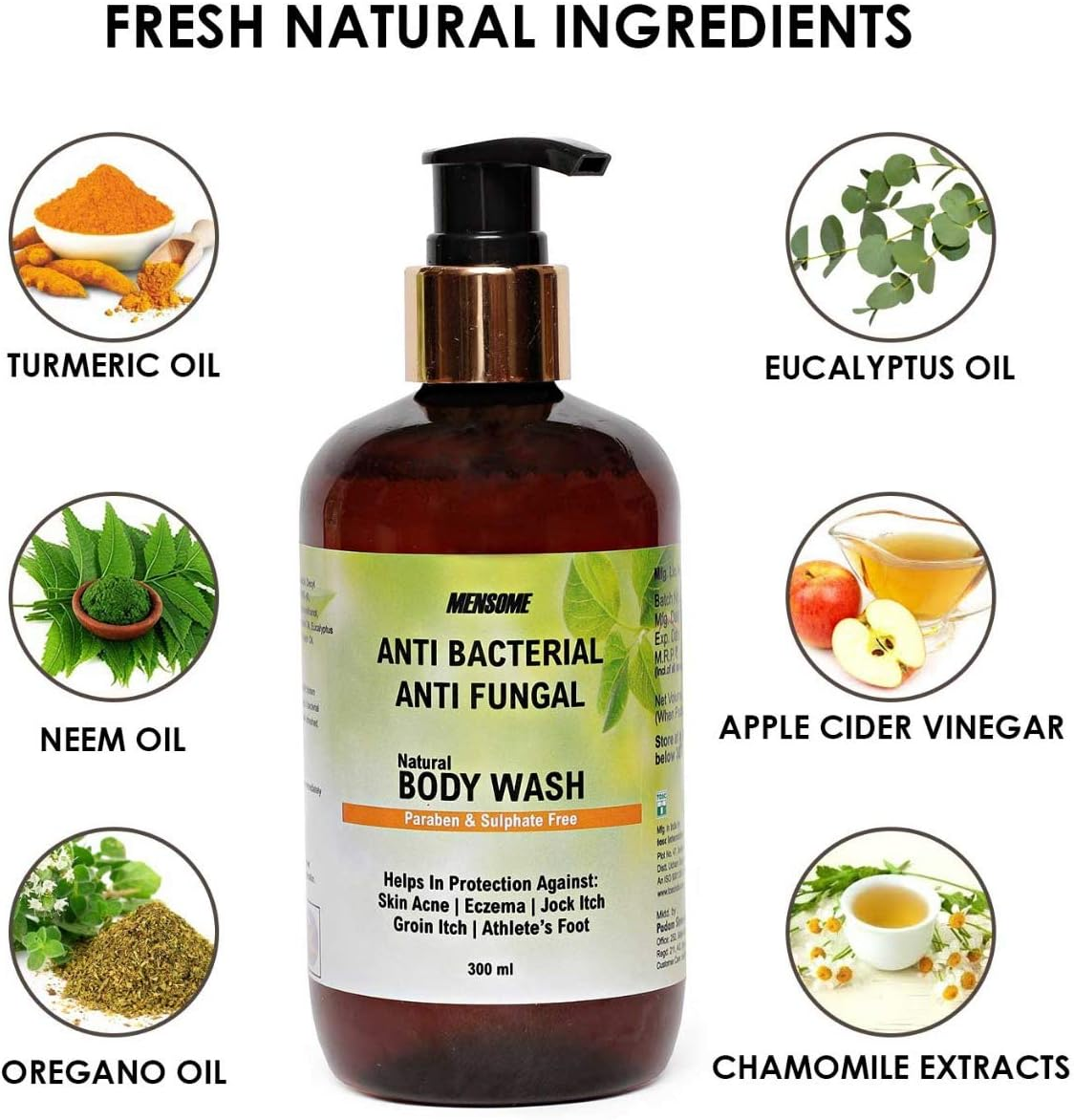 MENSOME anti Bacterial and anti Fungal Body Wash with Apple Cider Vinegar, Oregano Oil, Turmeric Oil and Other Therapeutic Oils and Herbs in 300 Ml image number 1