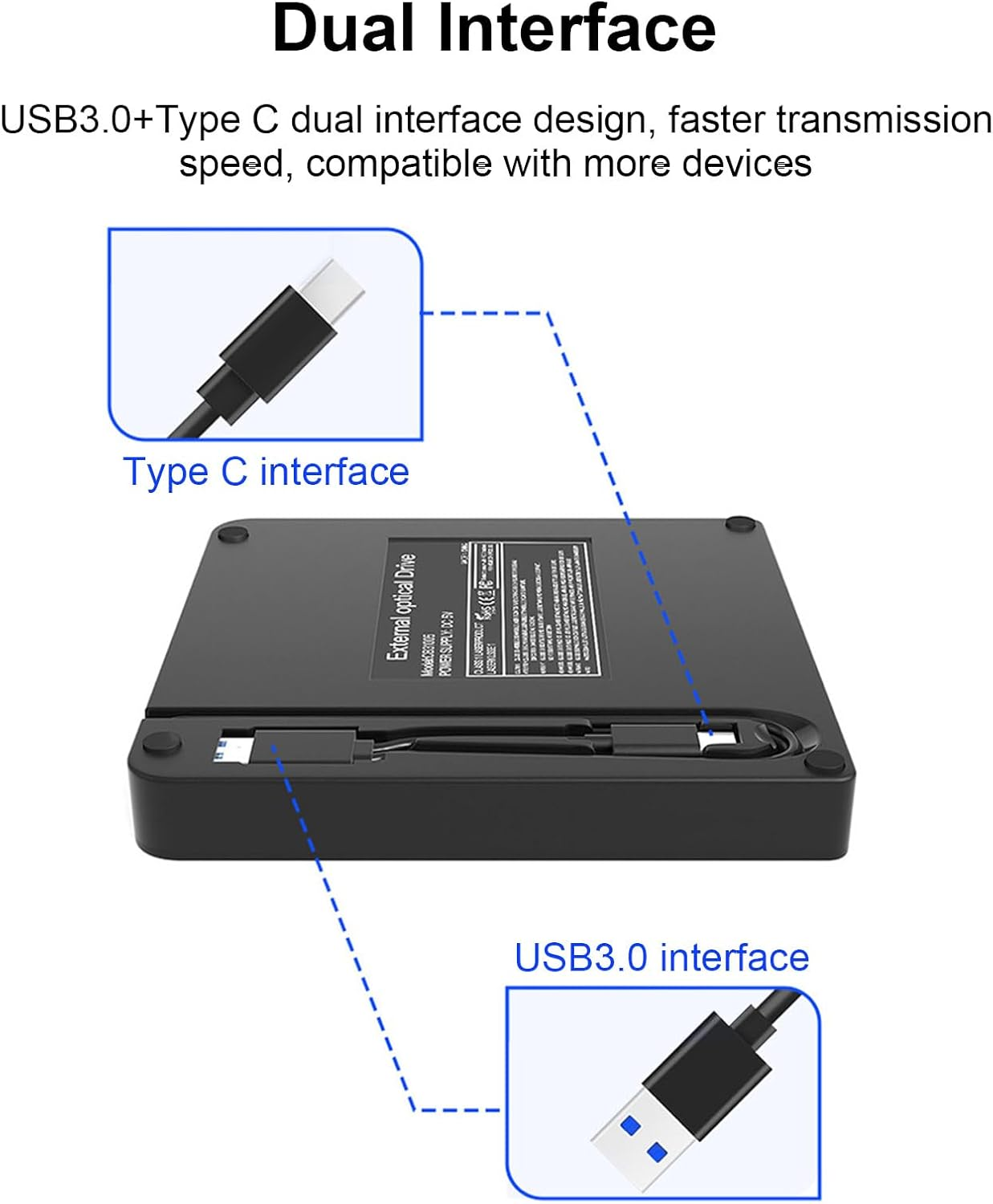 External CD DVD Drive for Laptop External Cd Drive for Laptop, Dual Interface External CD DVD Drive, Silent Reading Burner Disk Duplicators image number 1