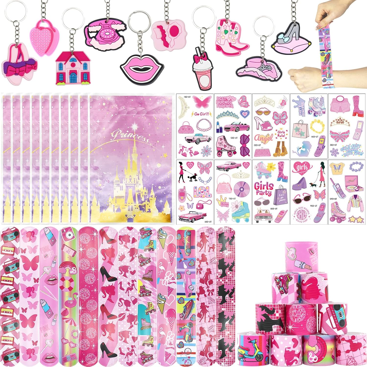 Barbi_E Party Bag Fillers for Kids Boys Girls, 42Pcs Barbi_E Assorted Toys Pinata Filler with Slap Bands Gift Bags Stickers Keychains Trick & Treat Goody Bag Fillers for Christmas Party image number 3