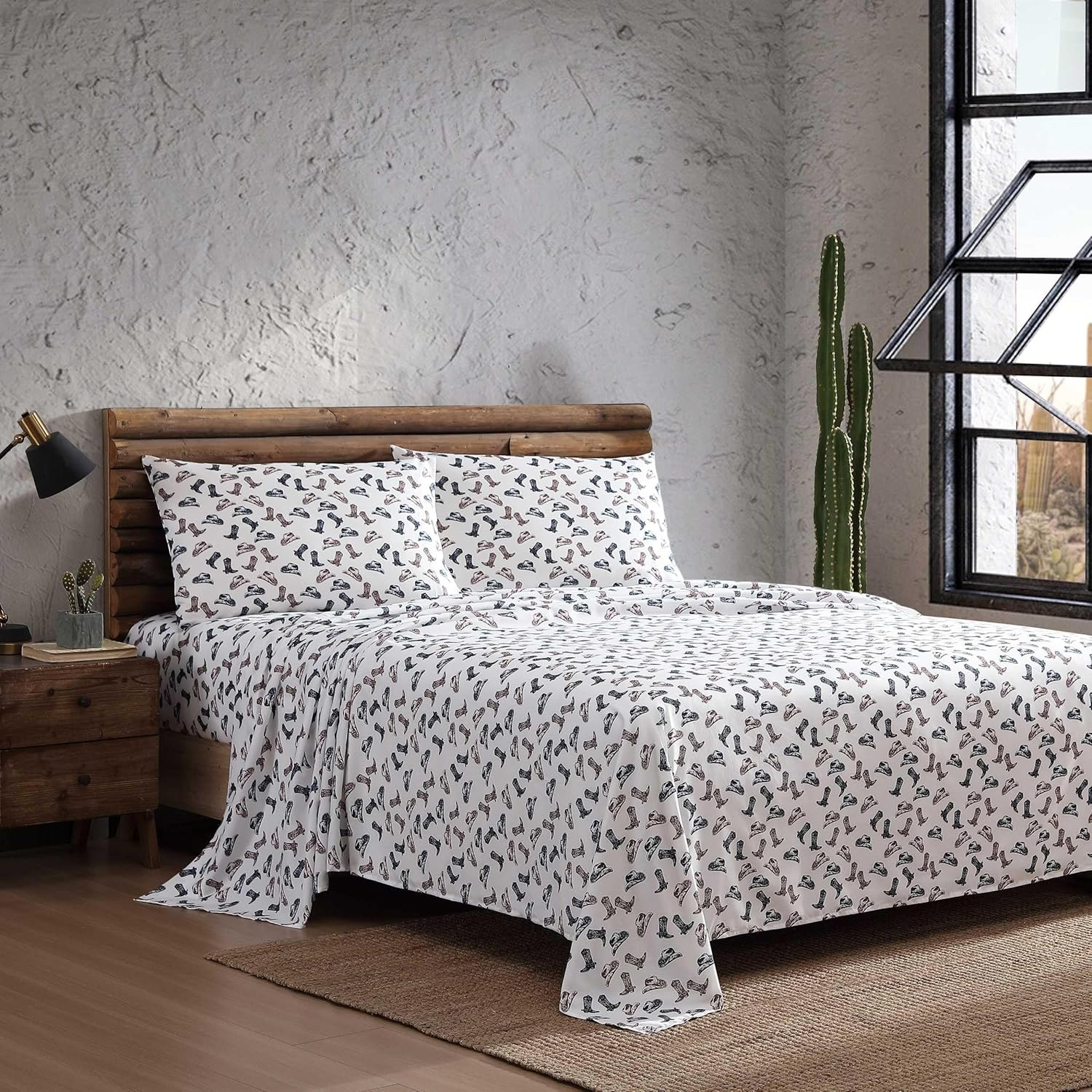 Wrangler - Sheet Set, Breathable & Wrinkle Resistant Bedding, Includes Matching Sham & Pillowcases, Western Home Decor (Boots N Hats Black, King) image number 3