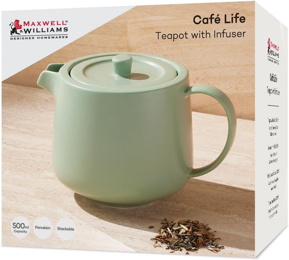 Maxwell & Williams Cafe Life Teapot with Infuser 500ML Seafoam Gift Boxed image number 4
