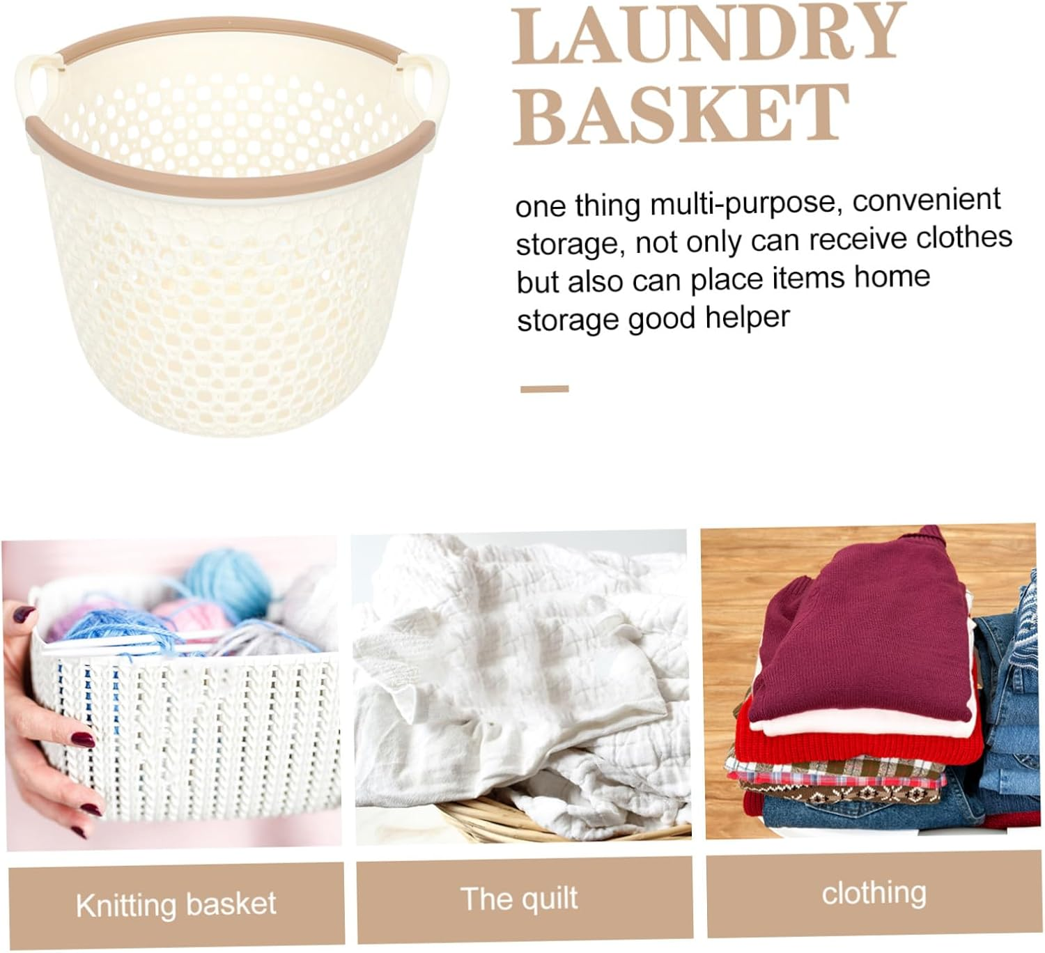 CHICAMPERA Handheld Waterproof Plastic Laundry Basket, Hollow-Out Medium Sized Bedroom Storage Basket for Clothes and Sundries Organizer, Beige image number 4