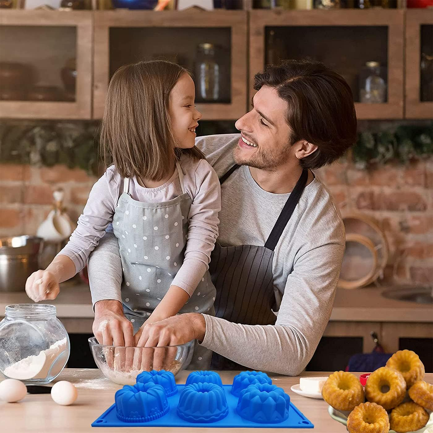 SAGOOITS Silicone Mini Bundt Cake Pans, 6-Cavity Fluted Tube Cake Pan, Non-Stick Silicone Baking Mold for Cupcakes, Donuts, Cornbread, Brownies, Jellies-2 Packs (Pink, Blue) image number 1