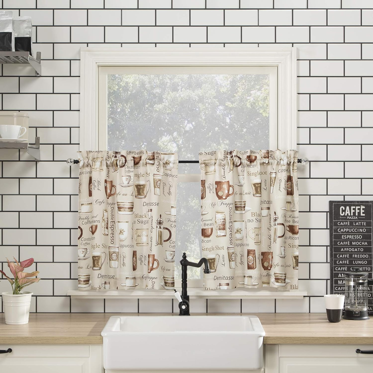 No. 918 Bristol Coffee Shop Semi-Sheer Rod Pocket Kitchen Curtain Valance and Tiers Set, 54" X 36", Ivory Off-White image number 2