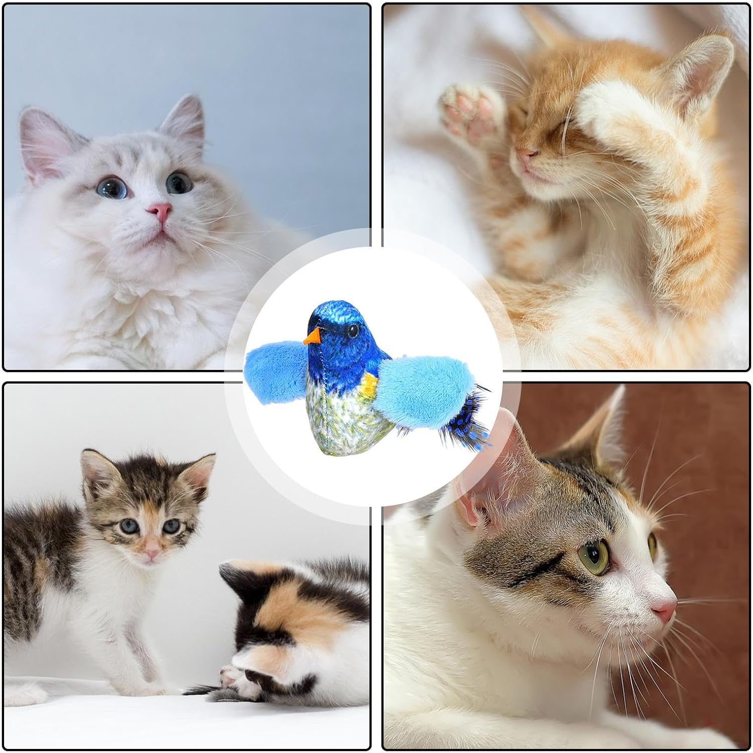 Interactive Bird Toy for Cats - Plush Cat Toy Bird Chirp,Electronic Chirping Bird, Flapping Squeaky Cat Toys for Boredom, Exercise, Cats to Alone - Colorful Feathers image number 4