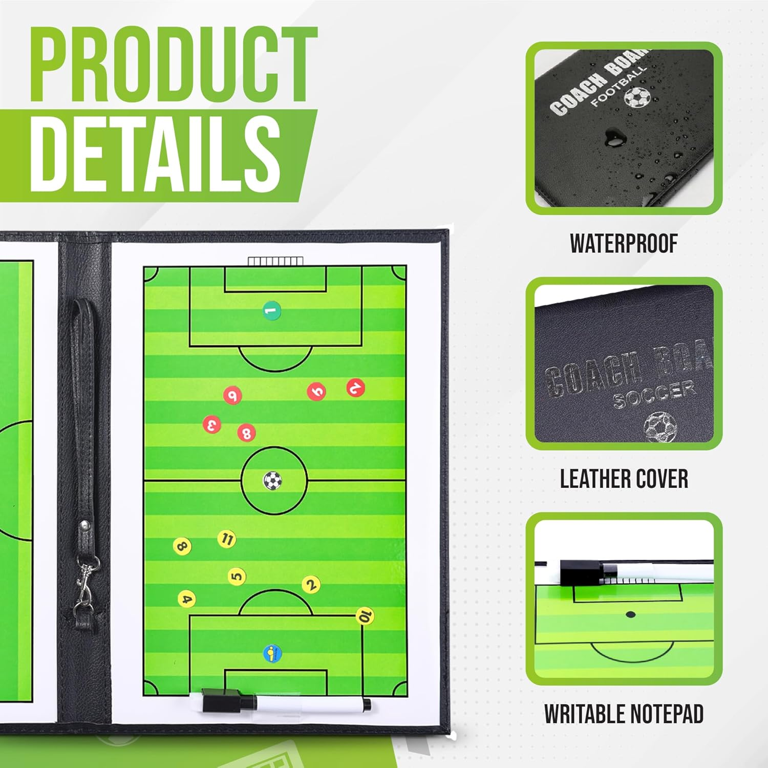 ZPU Soccer Coaching Board, Magnetic Soccer Clipboard for Coaches, Portable Foldable Soccer Tactics Board with Dry Erase, Marker Pen and Magnets, for Teaching and Game Plan image number 1