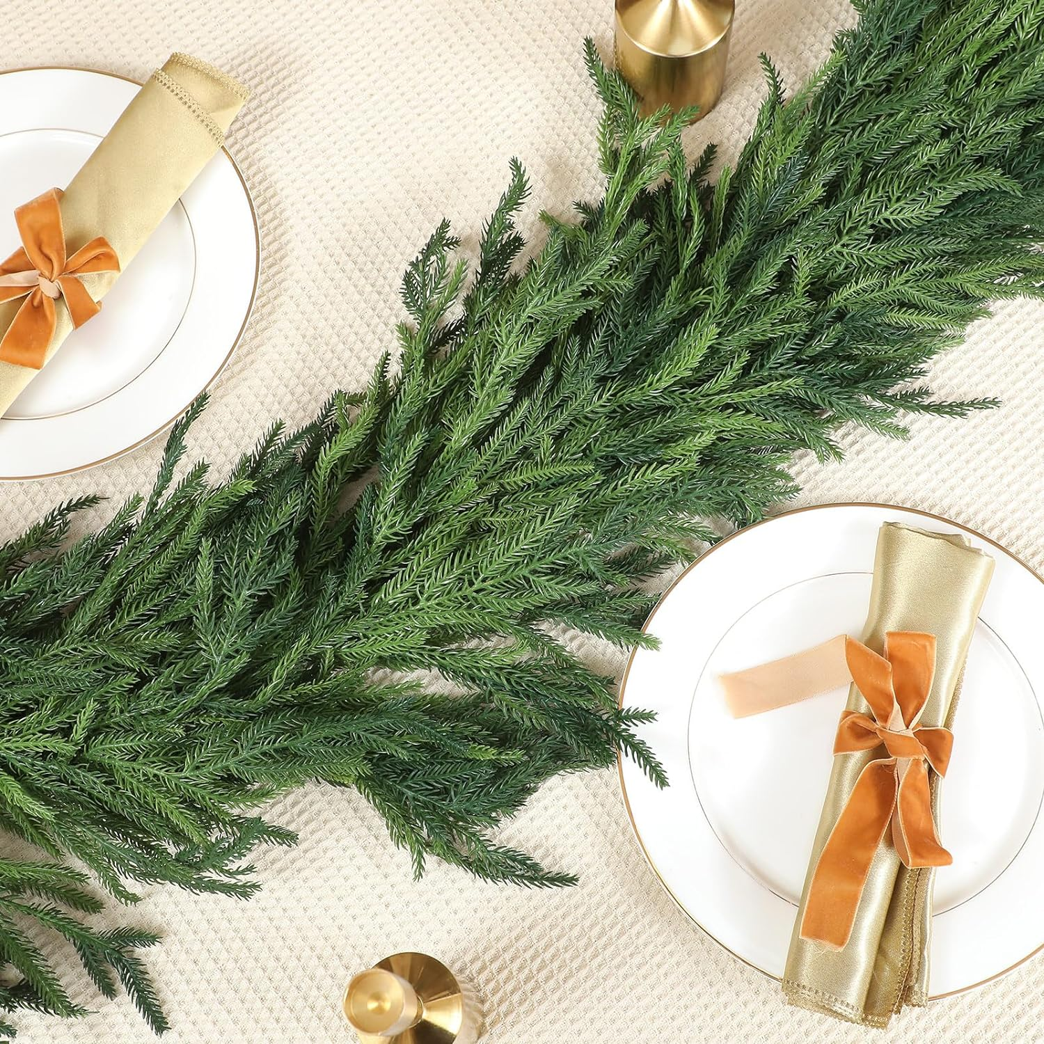 Jutom 9 Feet Christmas Deluxe Norfolk Pine Garlands Realistic Norfolk Pine Faux Greenery Garlands for Holiday Mantle Table Indoor Outdoor Wedding Christmas Decor(2 Pcs) image number 6