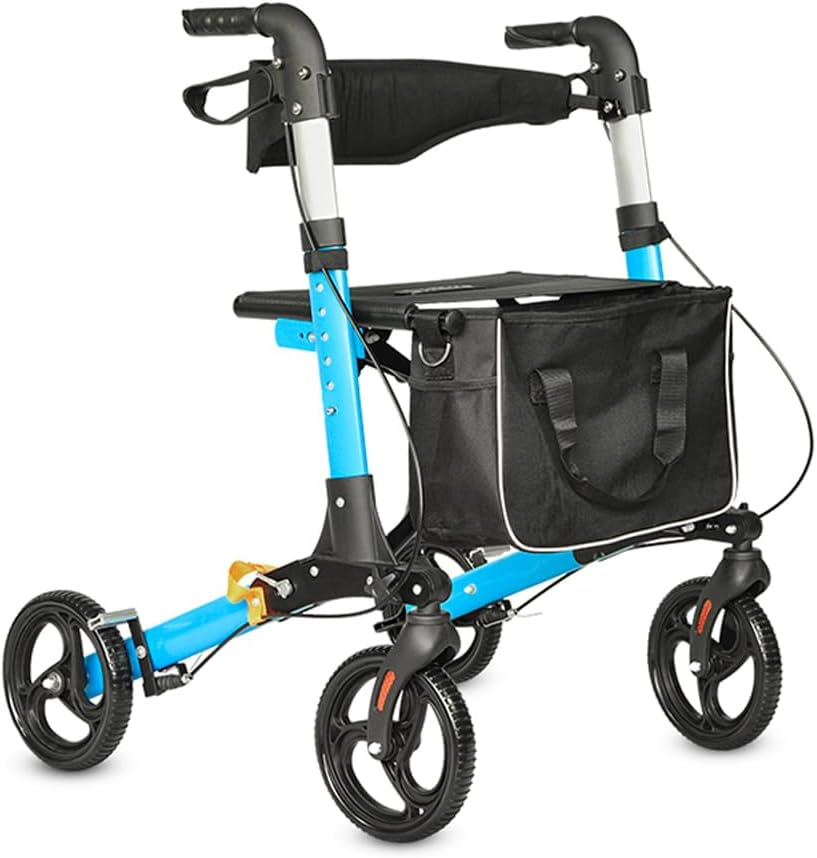 Aluminium Rollator Mobility Walker 4 Wheel Foldable Mobility Walker Mobility Aid with Storage Bag Adjustable Backrest Handles, 120Kg Capacity, Blue (Upgraded Blue) image number 2