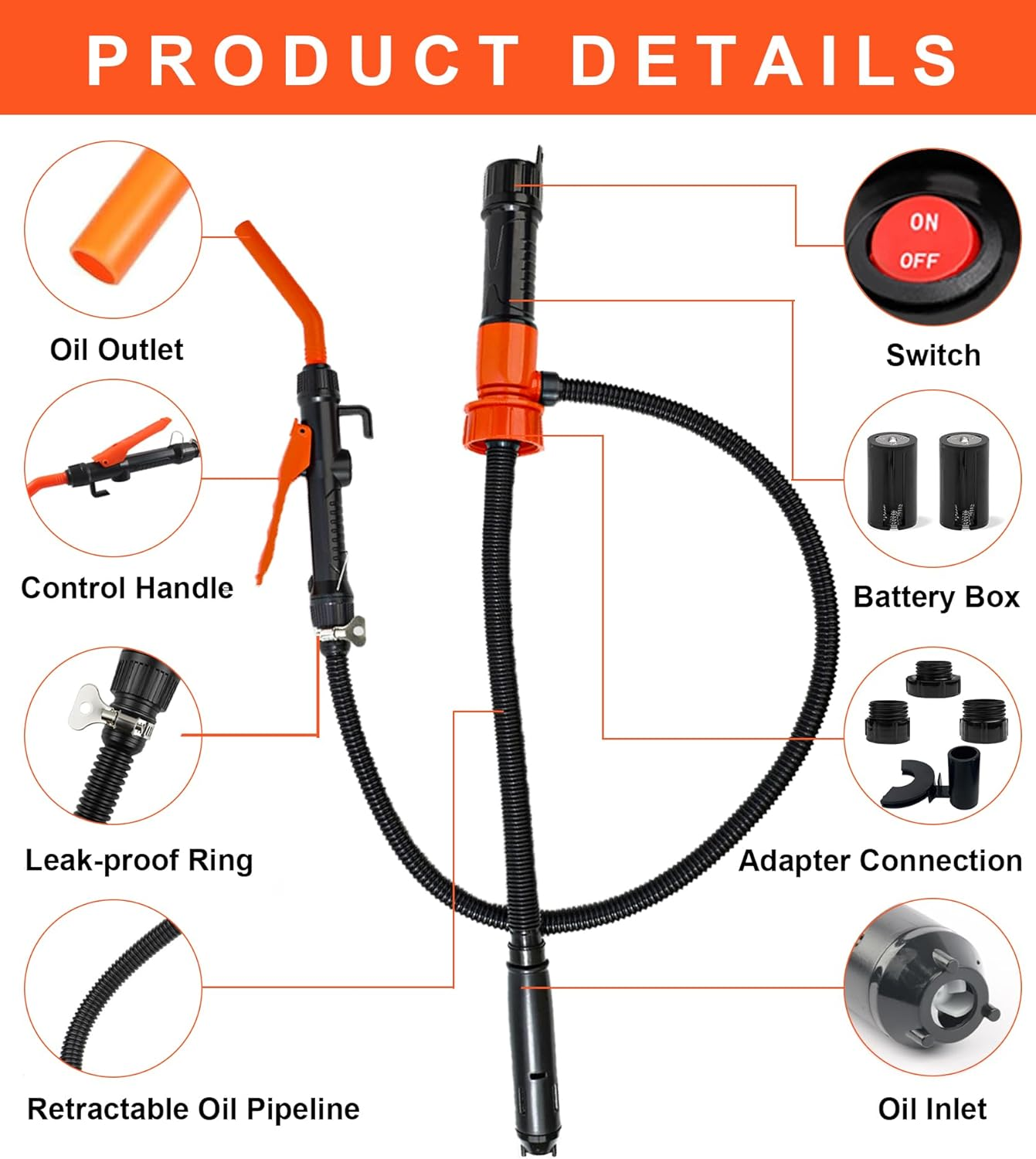 Bestek Battery Powered Gas Can Transfer Pump,2.4 GPM with 3 Adapters,For Cars, Motorcycles, Camping,Electric Siphon Pump for Gasoline, Diesel, Kerosene, Water image number 6