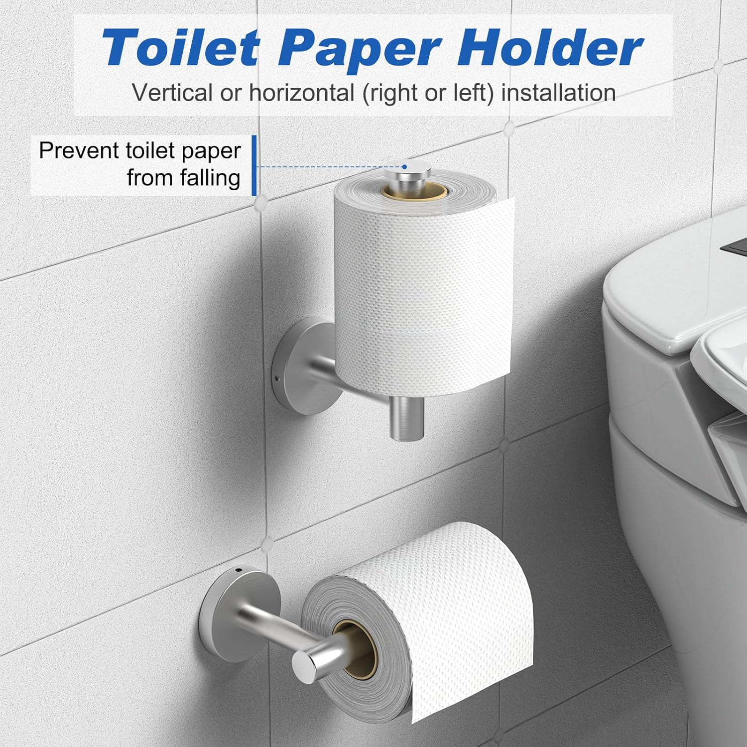 Bluefire 12-Piece Bathroom Hardware Set, Wall Mounted Bathroom Accessories Set Towel Bars for Bathroom Towel Holder Set with 2 Paper Tower Holders 2 Towel Bars 4 Adhesive Hooks 4 Towel Hooks(Sliver) image number 6