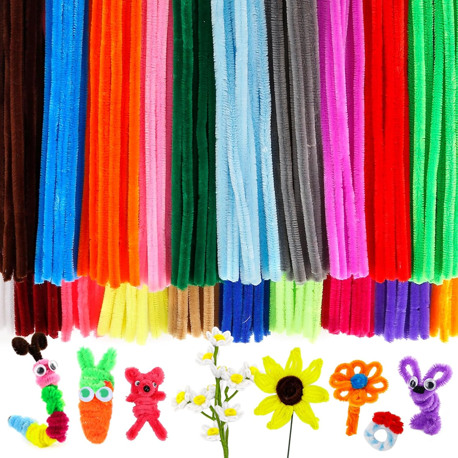 Caydo 200 Pieces Extra Thick Pipe Cleaners Craft Supplies 20 Colors Chenille Stems for Kids Craft Projects and Decoration (9 Mm X 30Cm) image number 2