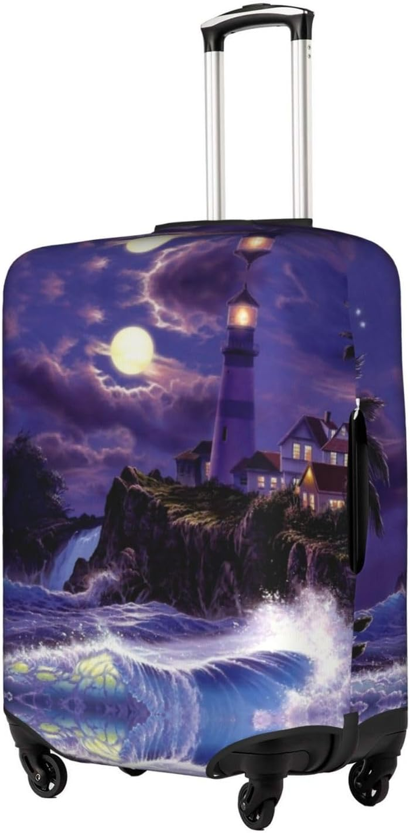 Navy Blue Sky and Stars Travel Luggage Cover,Washable Suitcase Cover Protector Anti-Scratch Suitcase Cover Fits 18-32 In, Moonlight Lighthouse, M image number 6