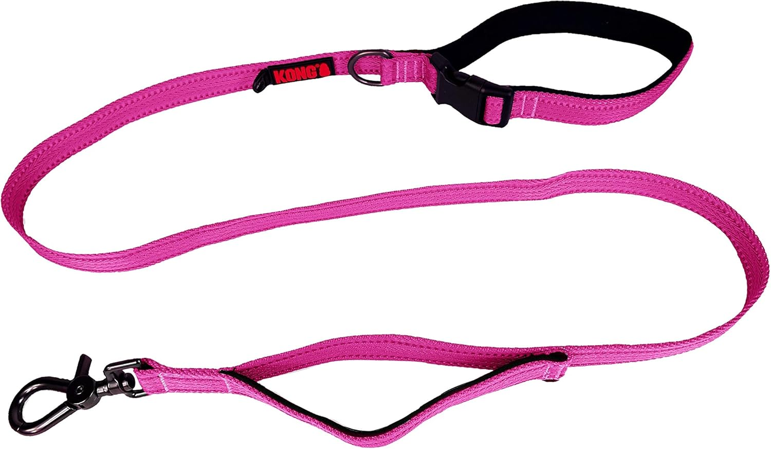 KONG Dog Lead in 1.5 M Length, for Medium Dogs up to 30 Kg, Size M, Traffic Safe Dog in Pink, Reflective Lead with 2 Padded Hand Loops and Robust Snap Hook