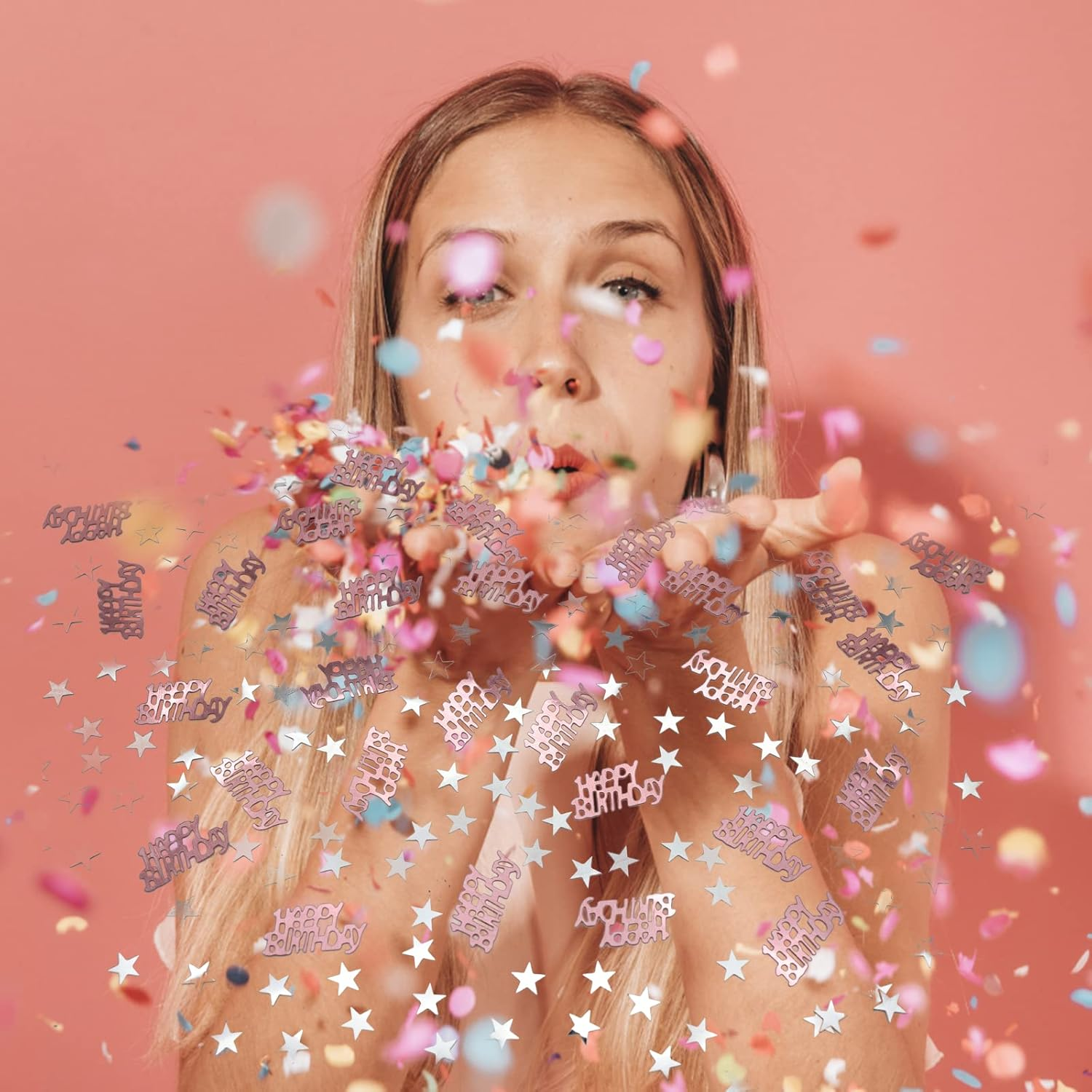 30G Happy Birthday Confetti, Rose Gold Birthday Confetti Party Decorations Table Decor Cards Sprinkles, Silver Star Confetti for Girls Woman Kids Birthday Party Table Decoration image number 2