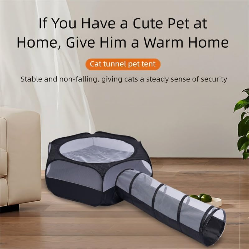 Small Animal Playground, Portable Guinea Pig Playground Pet Playground, with Double Zipper Cover for Cats, Indoor and Outdoor Connecting Tunnels for Rabbits, Hamsters (Black image number 5