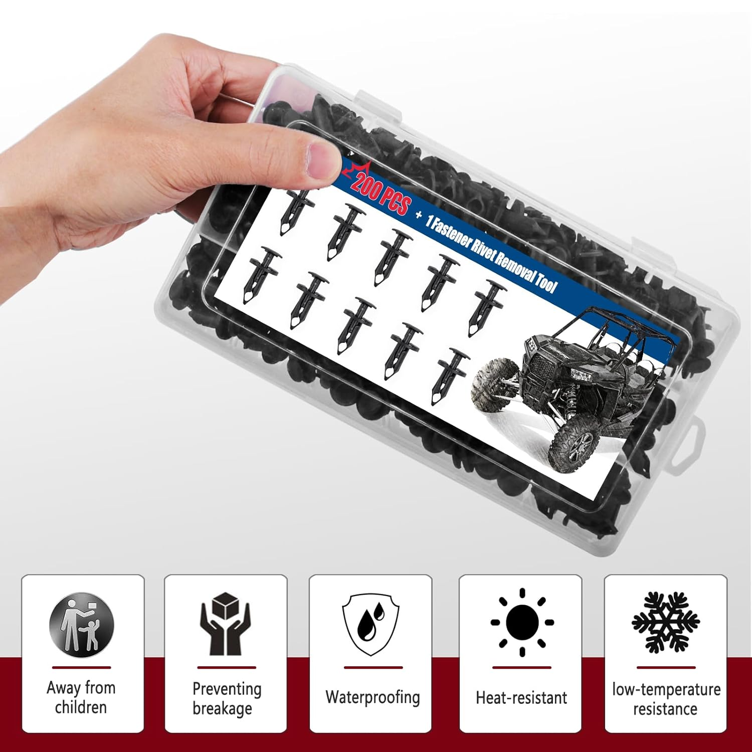 Xislet 120 PCS UTV Nylon Fender Clips/Body Rivets Replace for Polaris Ranger RZR Kawasaki Teryx Honda Pioneer Suzuki ATVS Fastener Rivets 7661855 with Remover image number 5